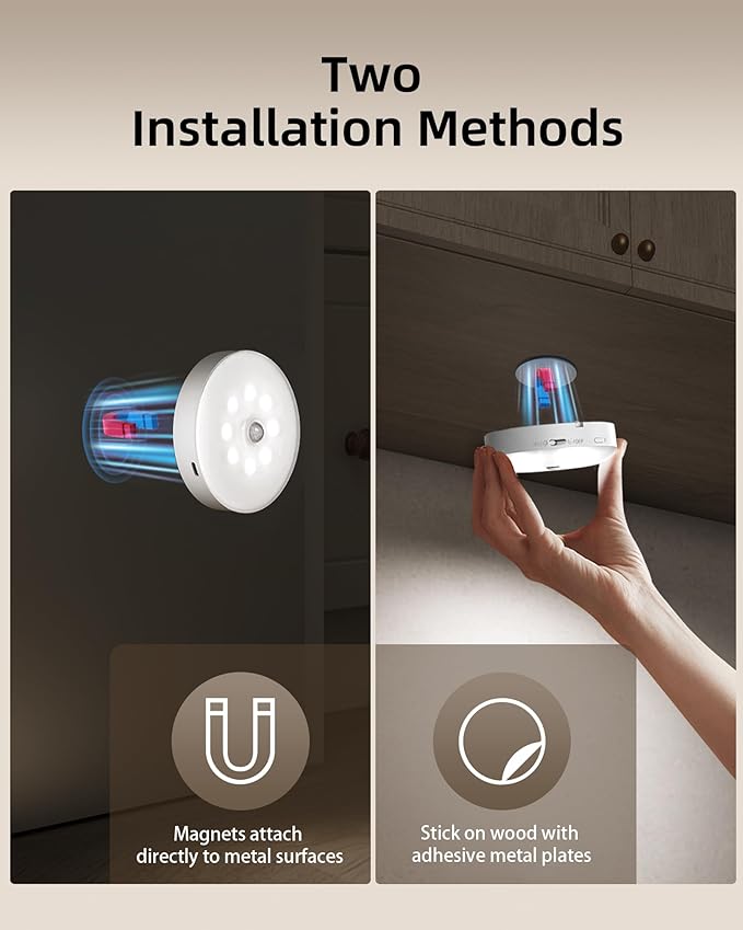 EZVALO Under Cabinet Lighting, 1000mAh Rechargeable Puck Lights with Remote, 3 Color Temps & 12 RGB Motion Sensor Closet Lights, Dimmable Under Cabinet Lights for Kitchen, Cabinets, Closet (3 Packs)