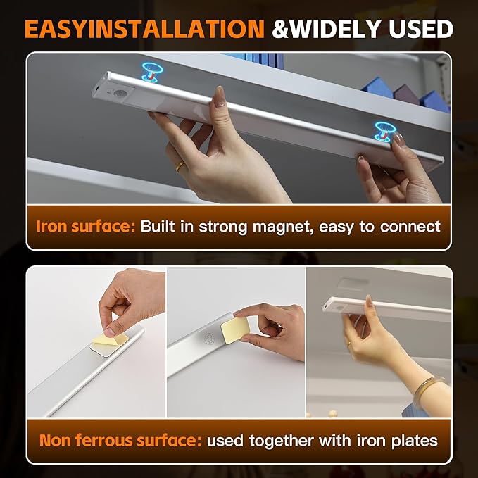 11.8inch Motion Sensor Cabinet Light, 2200mAh 54 LED Beads, USB-C Charging, 3 Color Temperatures, for Long Lasting Durability Easy to Install, Magnetic Under Cabinet Light Suitable for Kitchens(4Pack)