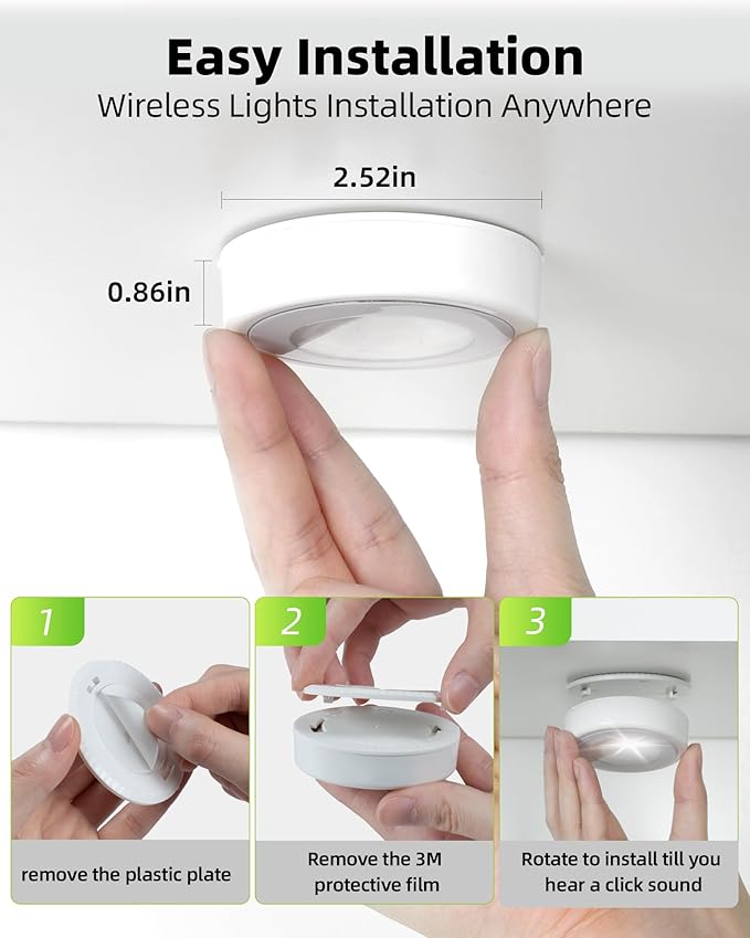 EZVALO LED Puck Lights, 50Lumens, Touch Light, 2.5'' Mini Tap Light, Rechargeable Stick On Tap Lamp, 3 Color Temps, Under Cabinet Lights Wireless, Ideal for Kitchen,Closet,Pantry,Camper(4 Pack)