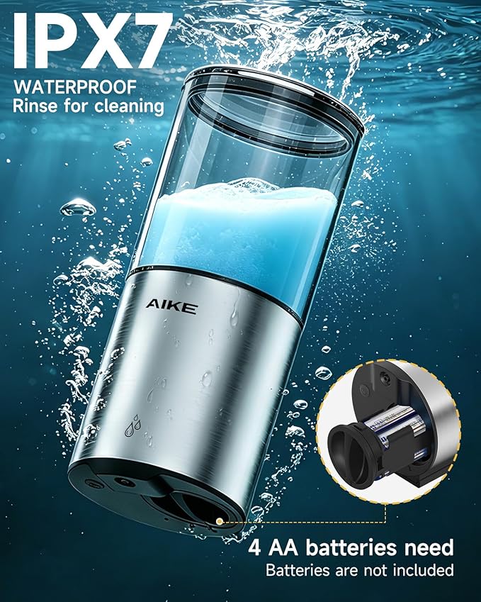 AIKE Automatic Wall Mount Liquid Soap Dispenser for Home and Commercial Bathroom 13.5oz IPX7 Waterproof,Brushed Stainless Steel