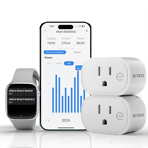eKyro Smart Plug Energy Monitoring | Compatible with Alexa, Google Home Assistant, iPhone, Siri, Android, Power Tracking 15A 1800W, No Hub Required Energy Monitoring Outlet (Energy Monitoring, 2)