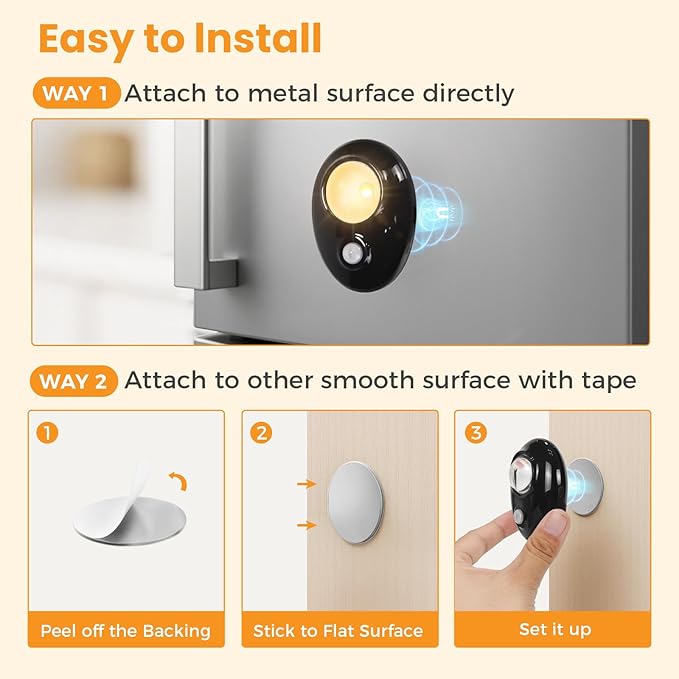 Motion Sensor Puck Lights, 3 Color Temperatures Dimmable Under Cabinet Lights, USB-C Rechargeable Magnetic Closet Lights, Wireless Cabinet Lights for Drawer, Shelf, Kitchen, Black, 4 Pack