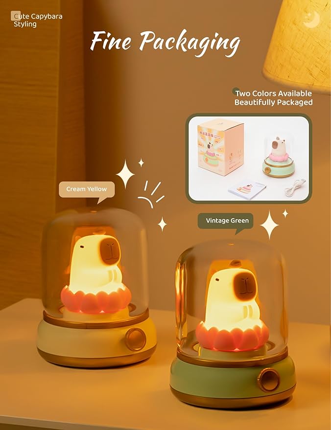 WANIDEA Lucky Capybara Night Light, Cute Lamp and Cozy Lighting,Rotate to Adjust Brightness,Rechargeable Night Light for Kids,Capybara Gift,Cute Stuff Gifts for Children,Lucky Capybara Bring Good Luck