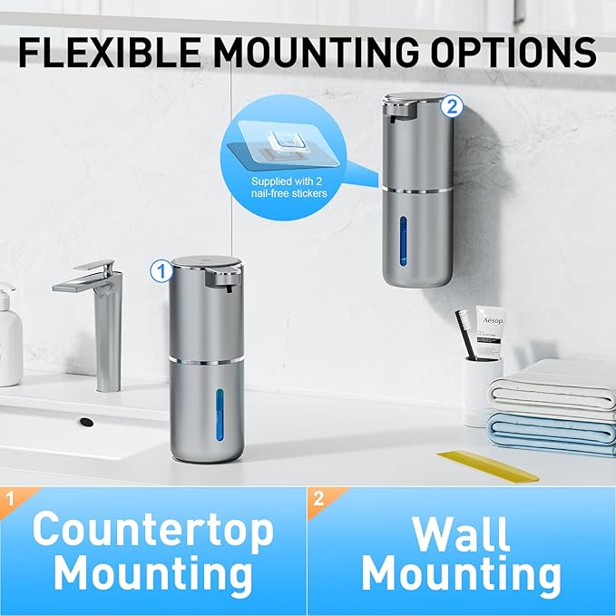 Fantictas Automatic Foaming Soap Dispenser Foaming Hand Sanitizer Touchless 1500mAh Soap Dispenser Rechargeable with Sensor for Bathroom Kitchen 13.5oz/380ml