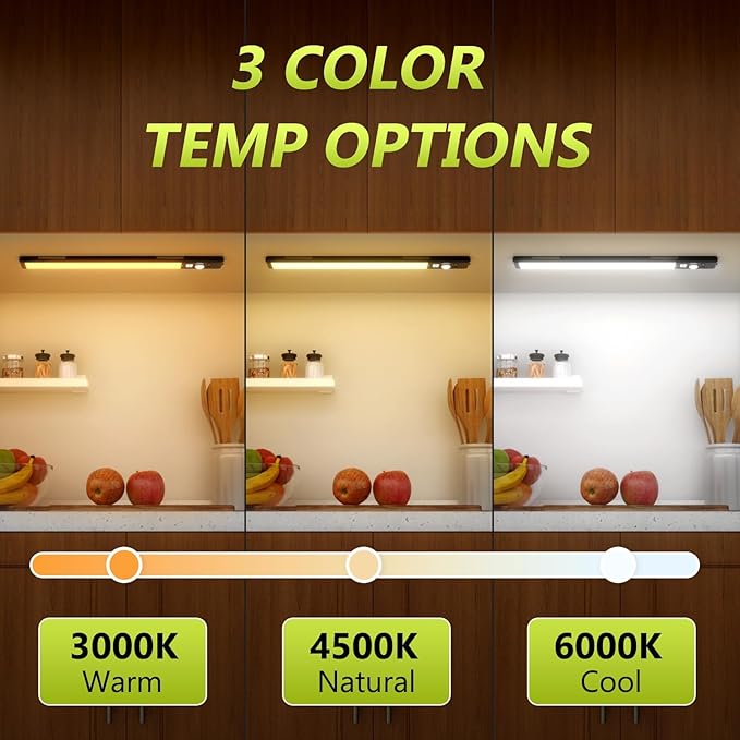 Mpotmiy 4 Pack 10" Under Cabinet Lights with Digital Display,52 LED Rechargeable Motion Sensor Light Indoor,3 Color Temperatures, Magnetic Dimmable Closet Lights, Under Counter Light for Kitchen