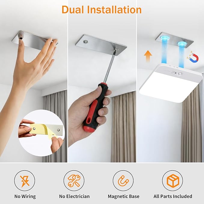 NARUNDREN Rechargeable Motion Sensor LED Ceiling Light with Remote, Wireless Battery Operated Closet Light, 400LM Dimmable 3 Color Temperatures, Motion Activated Light for Stair Hallway Garage Pantry
