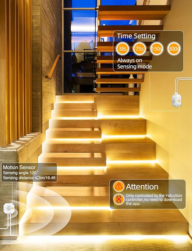 MATICOD Motion Sensor Light Indoor Under Bed Lights Under Cabinet Lights, Motion Activated Led Light Strip for Bedroom,Warm White LED Closet Light Motion Sensored Under Cabinet Lighting NO APP