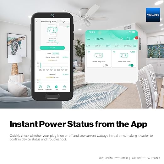 YoLink Smart Energy Plug 15A – 4-Pack, 1/4 Mile LoRa Range, High-Power Devices with Cycle Schedule, Real-Time Energy Monitoring, Overload Protection, Alerts, Alexa, Google, IFTTT, HA, Hub Included