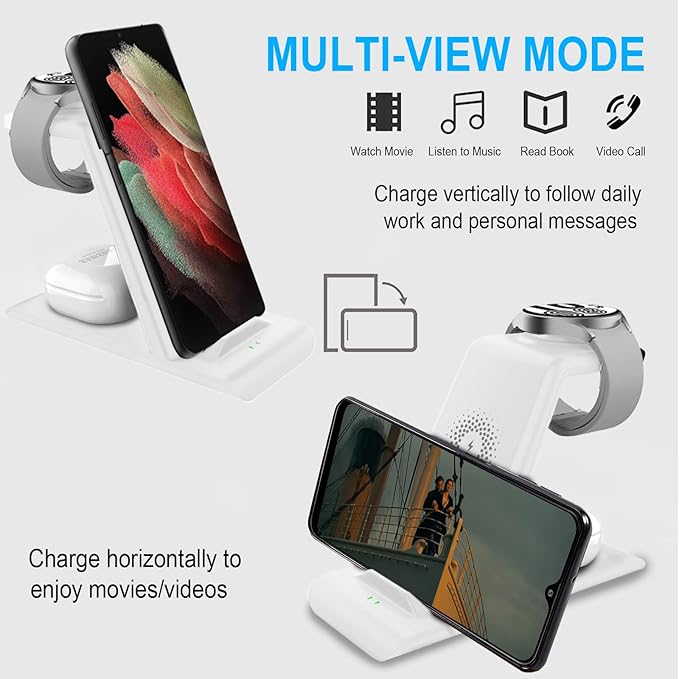 Wireless Charging Station for Samsung Wireless Charger Galaxy S26 Ultra/S25/S24/S23/S22/Note20 Z Fold Flip7 Galaxy Watch 8/7/6/5/4/3 Active 2/1 Stand Galaxy Buds4/4 Pro/3/2 Pro/Live Multiple Devices
