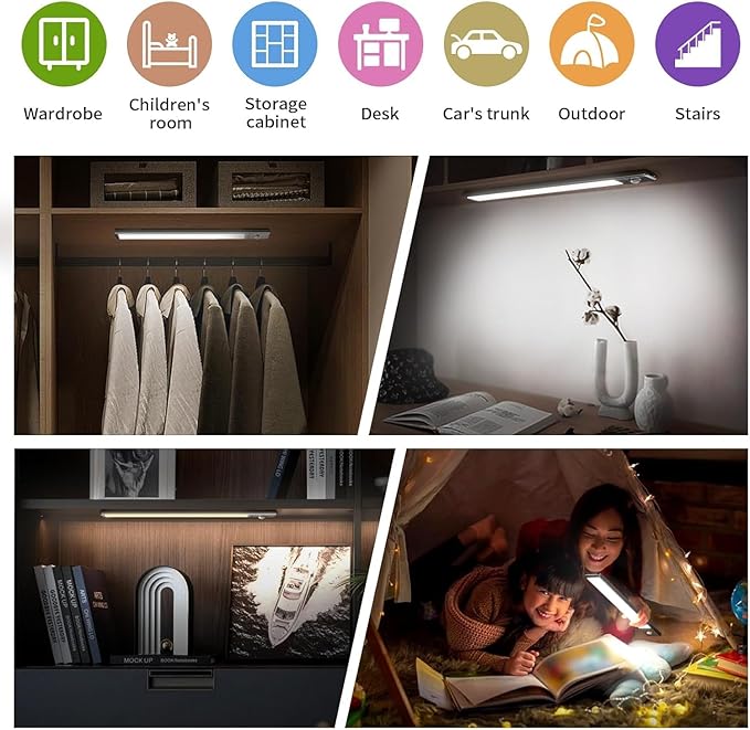 LUCK AROUND 4 Pack Under Cabinet Lighting, Rechargeable Motion Sensor Light Indoor