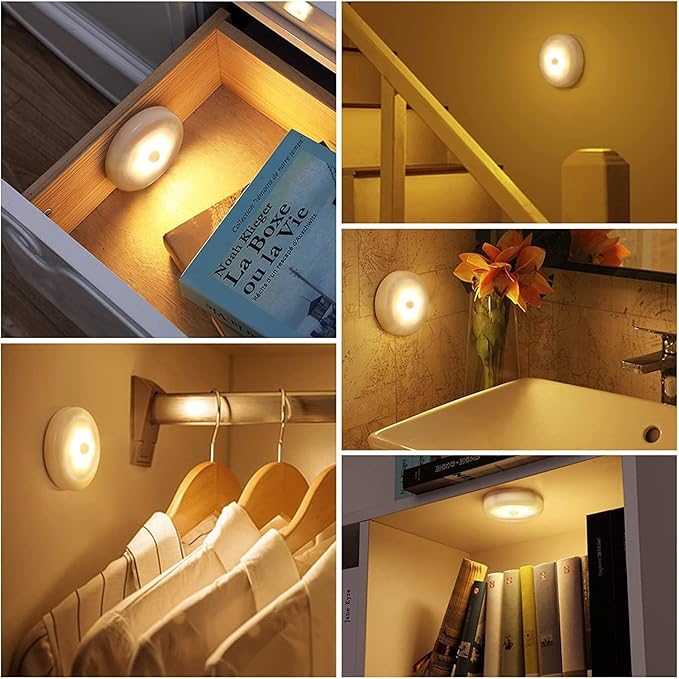 AMIR Upgraded 3.15” Motion Sensor Light Indoor, Cordless Battery Powered Stick on LED Night Lights for Closet, Stair, Under Cabinet, Hallway, Kitchen (Warm White - Pack of 6)