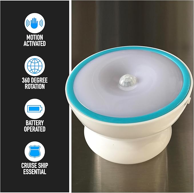 Cruise On Motion-Activated Battery LED Light with Magnetic Base, 360° Rotating Night Lamp for Closets, Bathrooms, Hallways & Cabinets, Wireless, Easy Install, Auto Sensor for Hands-Free Illumination