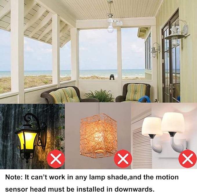 Motion Activated Light Socket,Adjustable Sensor Head, Auto On/Off Light Control,E26/E27 Motion Sensor Light Adapter Only Indoor Use for Porch,Basement,Storage Room