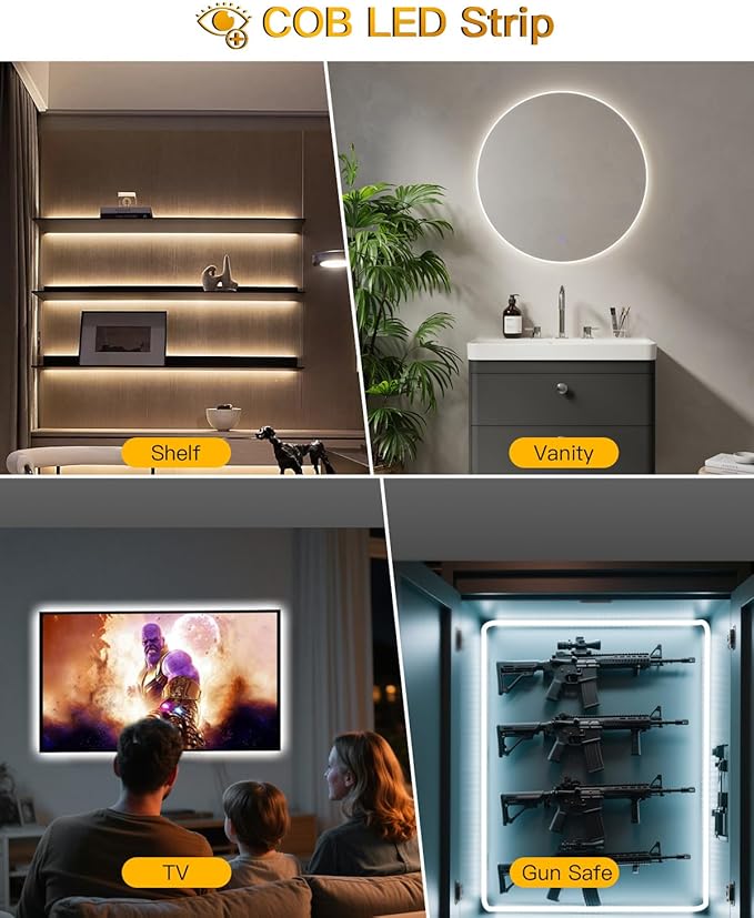 Under Cabinet Lighting Wireless, 2 Pack 5000mAh 13FT COB Motion Sensor Led Light Strips Indoor, Rechargeable Battery Powered Motion Activated Stair Shelf Closet Cabinet Counter Led Strip Tape Lights