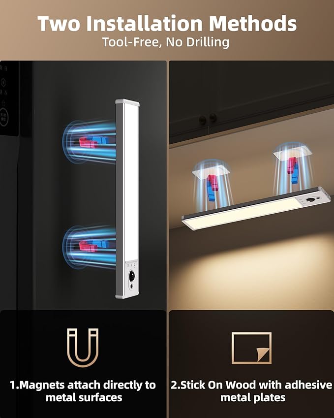 EZVALO 5-Pack Under Cabinet Lighting with Charging Station, 2400mAh Motion Sensor Light, LED Coutner Lights Wireless, 3000K Dimmable, Timer, Magnetic, with Remote Control for Kitchen, Closet, Stair