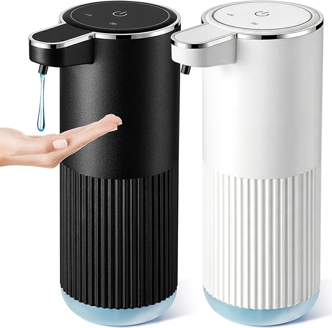 RYTOXILO Automatic Soap Dispenser, 2 Pack Black and White Touchless Liquid Soap Dispensers for Bathroom, 13.5 Fl Oz Plastic Electric Auto Dish Soap Dispenser Wall Mount for Kithcen