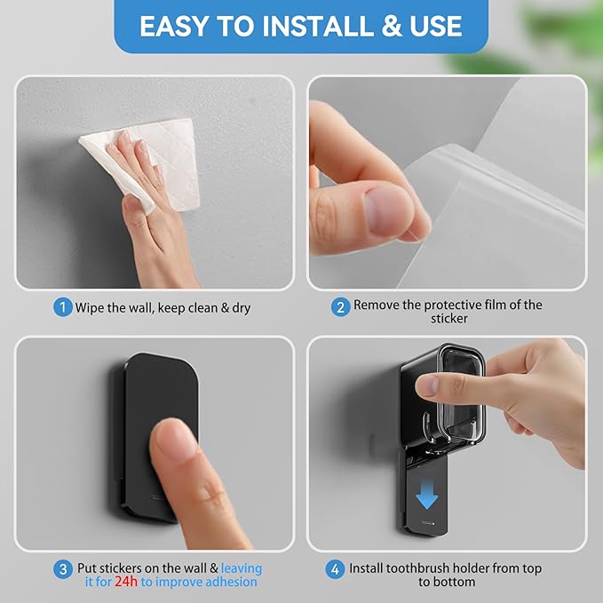 Toothbrush Holders for Bathroom【Innovation Single Slot Design】 2PCS Toothbrush Holder Wall Mounted with Cover for Shower, Single Toothbrush Dispenser Storage Organizer for Family & Travel