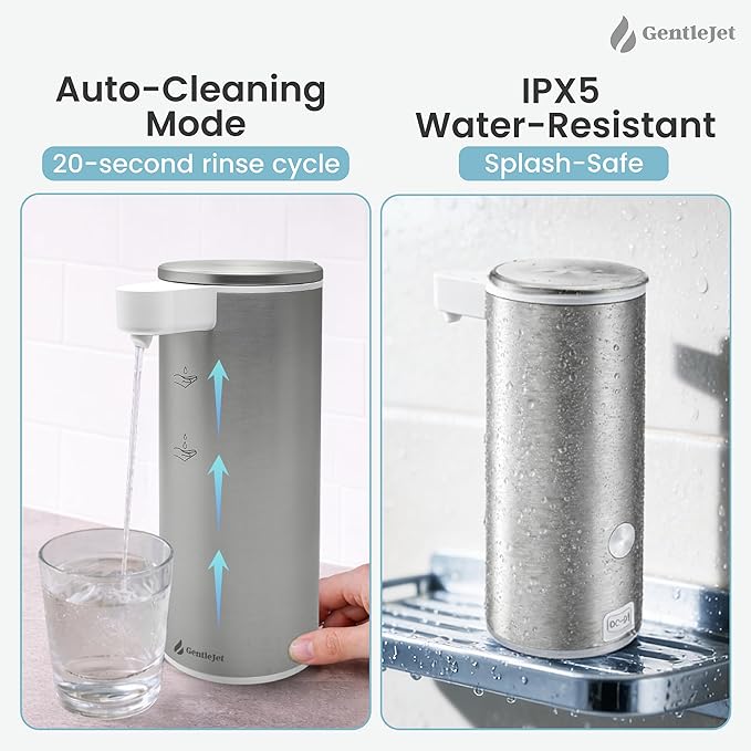 GentleJet OpalDrop Automatic Liquid Soap Dispenser for Kitchen Sink Touchless No-Drip Pump, USB-C Rechargeable, 304 Stainless Steel, IPX5 Water-Resistant, 270 ml