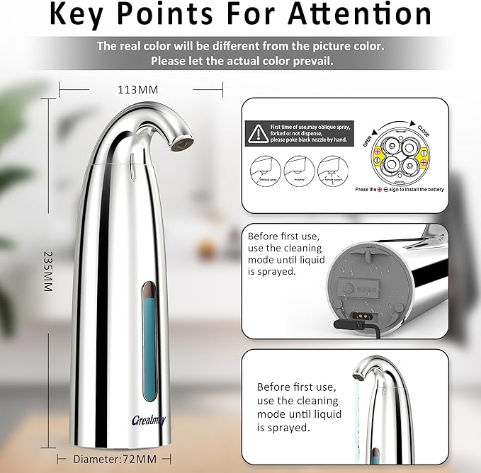 Convenient Automatic Soap Dispenser,4 Adjustable Levels Touchless Hand Sanitizer Pump with Infrared Sensor, Countertop Electric Dispenser for Bathroom,Kitchen