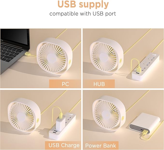 EasyAcc USB Small Desk Fan, Slumber Pod Fan [360°Rotatable Head &Powerful ] 3 Speeds Portable Personal Table Travel Fan for Sleeping Desk Cruise Ship Dorm Bedroom Office Office (No Battery)