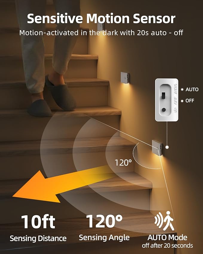 EZVALO Motion Sensor Stair Lights Indoor, Rechargeable Night Lights with Magnetic & Dimmable, Auto On/Off 3000K Soft White, Stick-On for Stairs, Hallway, Bathroom (8 Pack with Charging Station)