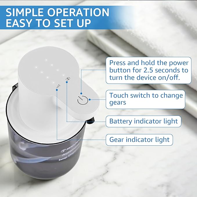 Automatic Soap Dispenser for Kitchen Sink - Wall-Mount & Countertop: 4-Level Adjustable, 13.5oz Clear Plastic IPX5 Rechargeable, Suitable for Kitchen Sink & Bathroom (White)