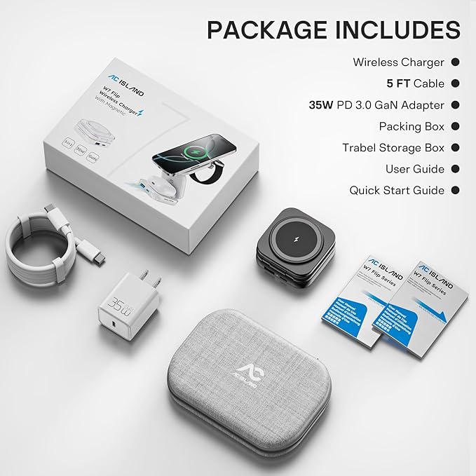 5-in-1 Wireless Charger for MagSafe, AC ISLAND Portable Travel Charging Station, 35W Max Qi2 Fast Foldable Magnetic Stand, Evolved for iPhone 17-12 Series, Apple Watch, AirPods (with 35W Adapter)