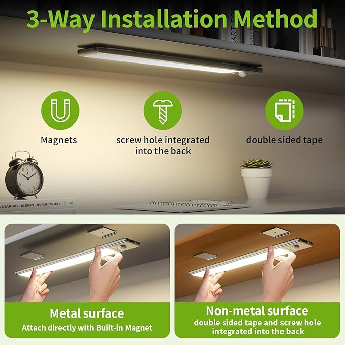 LUCK AROUND 6 Pack Under Cabinet Lighting, Motion Sensor Light, 10-Inch Rechargeable LED, Battery Powered White