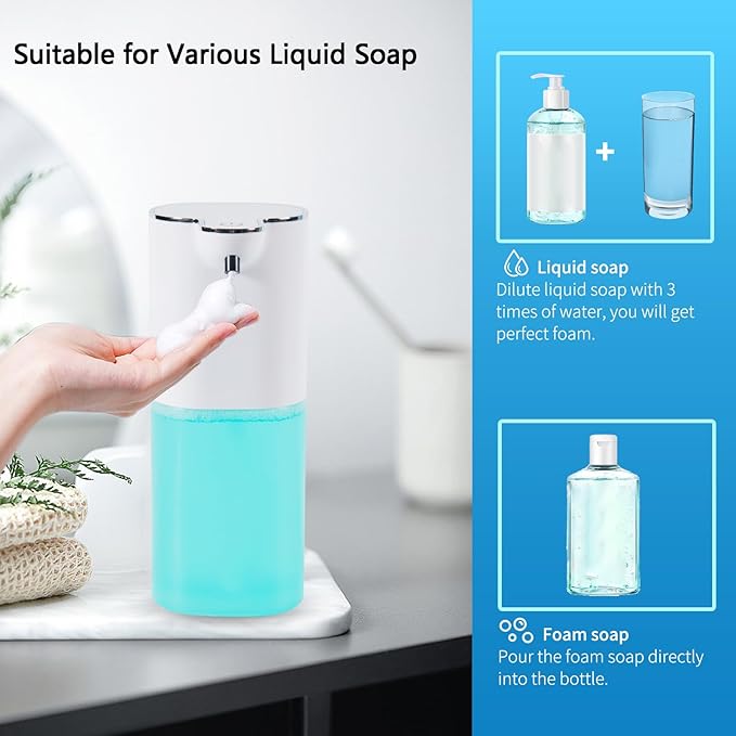 P9 Advanced Automatic Rechargeable, Touchless,Sensor Foaming Soap Dispenser for Kitchen & Bathroom, Foam Dish Soap Dispenser，Support Countertop and Wall Mounted