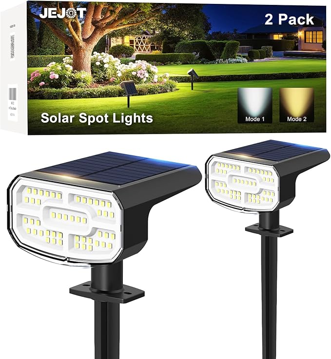 Solar Spotlights, Super Bright LED, 2 CCT Warm & Cool Light, Solarspot Lights for Outside Landscape Auto On/Off -2 Pack