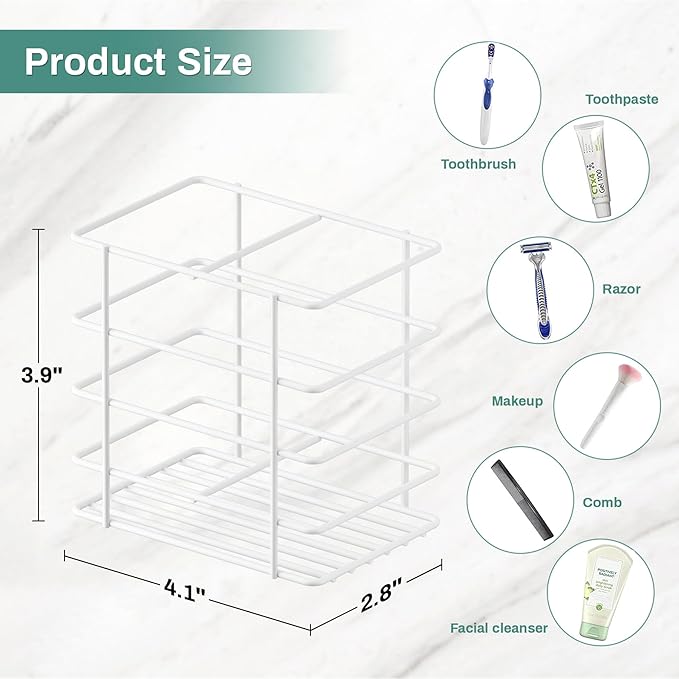 Shower Toothbrush Holder Wall Mounted, Adhesive Toothpaste Organizer for Bathroom Wall, Hanging Razor Tooth Brush Holder Caddy with Drainage, White RV Camper Bathroom Accessories Decor