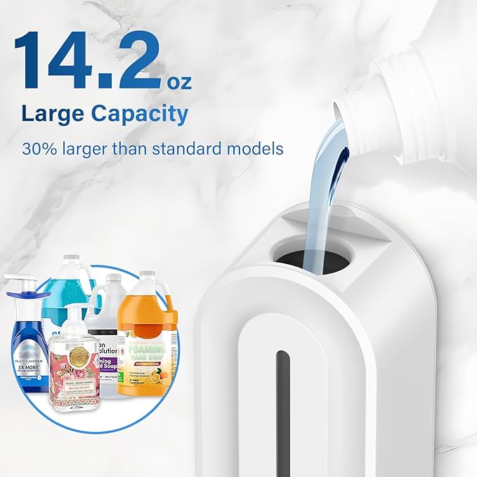 Automatic Soap Dispenser Wall Mount for Bathroom, 14.2oz Rechargeable Touchless Adjustable Auto Smart Hand/Dish Liquid Soap Dispenser for Bathroom,Kitchen,Office, Gel