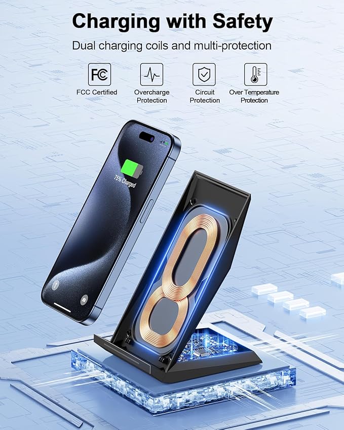 Fast Wireless Charger, [2 Pack] NANAMI Wireless Charging Stand for iPhone 17/17 Air/17 Pro/17 Pro Max/16/15/14/13/12, 10W for Samsung Galaxy S26/S26+/S25/S25+/S25 Ultra/S24/S23/S22, Pixel 6/5/4XL
