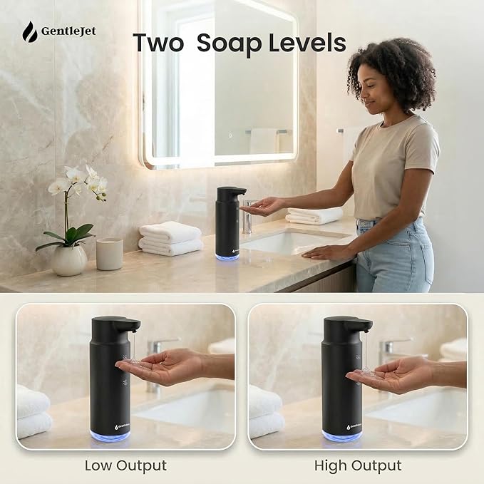 GentleJet CrystalJet Automatic Liquid Soap Dispenser Touchless Sensor, Stainless Steel, USB-C Rechargeable, Waterproof Kitchen & Bathroom Countertop Soap Dispenser, 300 ml
