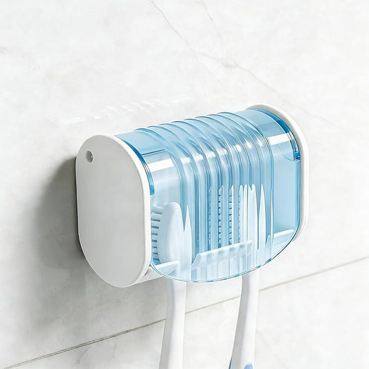 1 Pack Toothbrush Holder Wall Mounted with Cover for Bathroom, 2 Slots Toothbrush Storage Organizer for Shower, Self Adhesive Toothbrush Hanger (Blue)