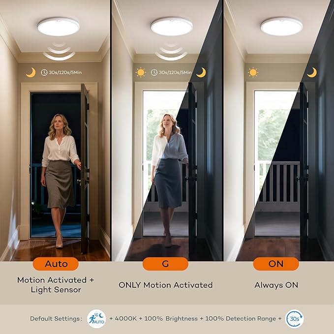Annaror Motion Sensor Ceiling Light with Remote, Wired Motion Sensor Light Indoor 3000K 4000K 5000K, 2000K Nightlight 2400LM Motion Activated Light with Timer for Closet Hallway Laundry Stairs 12in