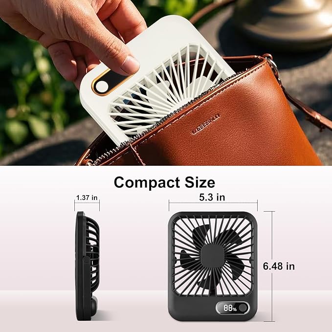 USB Rechargeable Fan with 4000mAh Battery Desk Fan 6.5" Portable Travel Fan Personal Fan 180°Foldable 6 Speeds 6 Hours Timer & Digital Display，Ideal Gifts for Office Home Camping