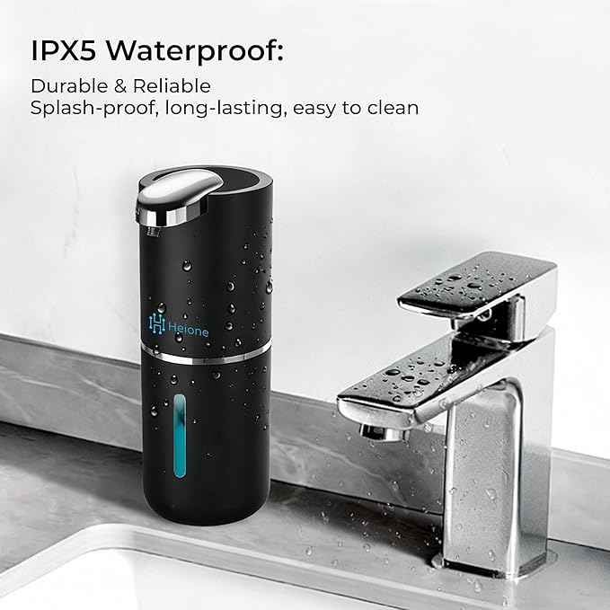Automatic Soap Dispenser - Touchless Liquid Soap Pump for Kitchen Sink & Bathroom, USB-C Rechargeable, IPX5 Waterproof, Wall Mount or Countertop, 12.8oz (Black)