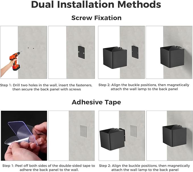 uuffoo Motion Sensor LED Outdoor Wall Lights Rechargeable Waterproof, Up and Down Wall Sconces Dusk to Dawn Metal No Drill No Wiring Magnetic Exterior for Garage Patio Walkway Porch (2PCS Square)
