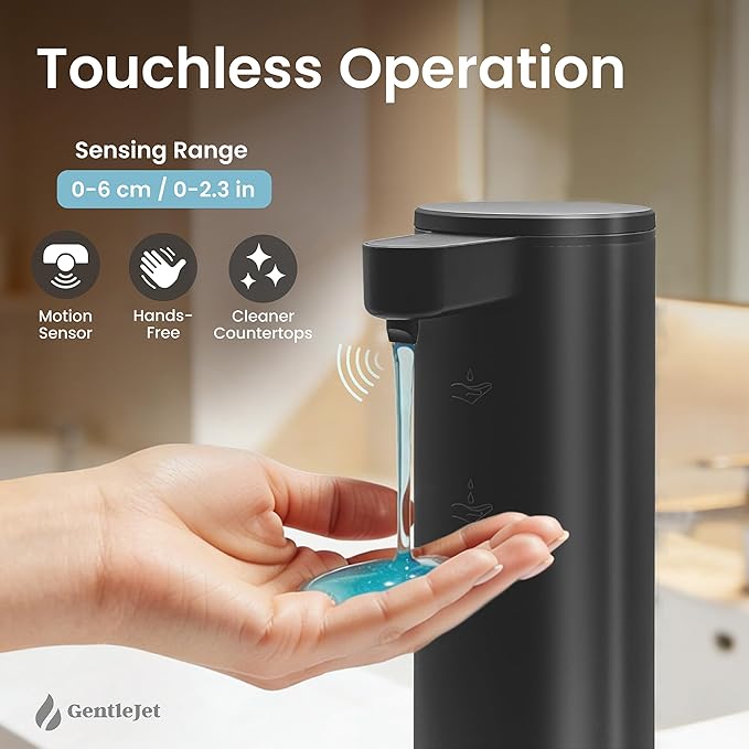 GentleJet OpalDrop Automatic Liquid Soap Dispenser for Kitchen Sink Touchless No-Drip Pump, USB-C Rechargeable, 304 Stainless Steel, IPX5 Water-Resistant, 270 ml