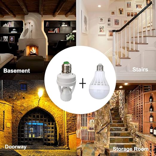 Motion Activated Light Socket,E26 Motion Security Light Bulb Socket Indoor for Front Door Porch Garage Basement Hallway Closet (2 Pack)