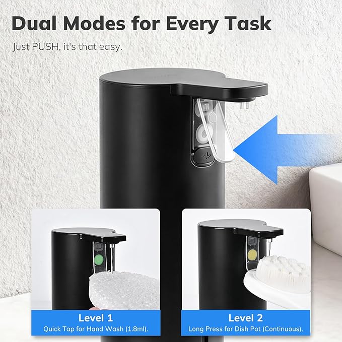 Umimile Electric Dish Soap Dispenser for Kitchen and Bathroom, 2 Mode Liquid Hand Soap Dispenser, 11.8oz Rechargeable with Type-C, IPX7 Waterproof (Black)