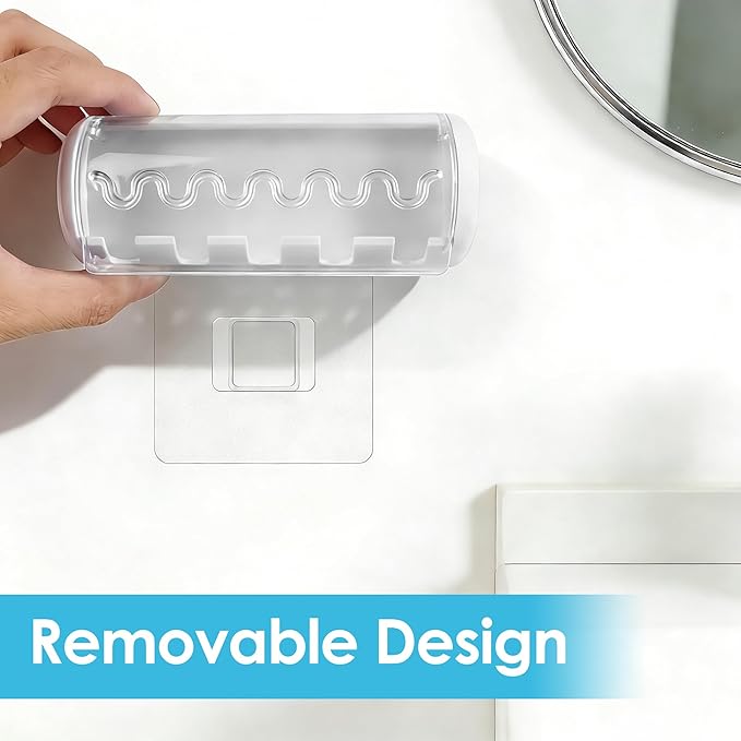1 PCS Self Adhesive Toothbrush Holder with Cover for Bathroom, 5-Slot Wall Mounted Toothbrush Organizer Rack for Shower, Dorm, Cabinet (White)