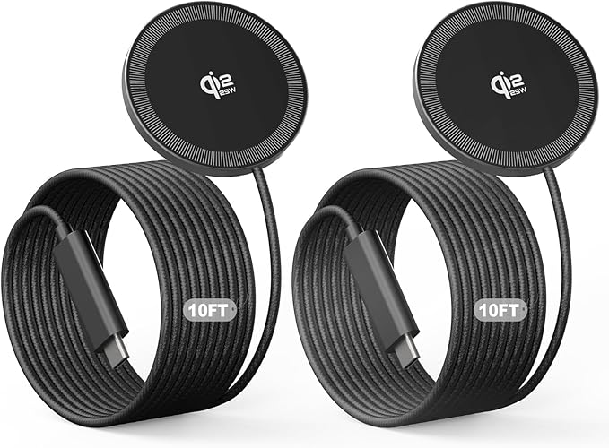 2Pack Magnetic Wireless Charger 25W Fast Charger for iPhone 17/16/15/14/13/12 Series & AirPods, Portable Wireless Charging Pad for Travel Home Office Desk, 10FT-Black