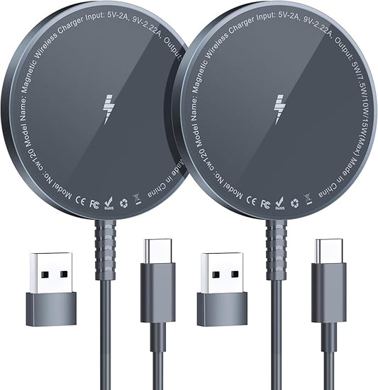 Magnetic Wireless Charger for iPhone: Compatible with Magsafe Charger iPhone 17 16 15 14 13 12 Series & Airpods 4 3 2 Pro-Fast 15W Max Charging Pad Strong Magnet, Dual USB-C/A Ports-Home Office Travel