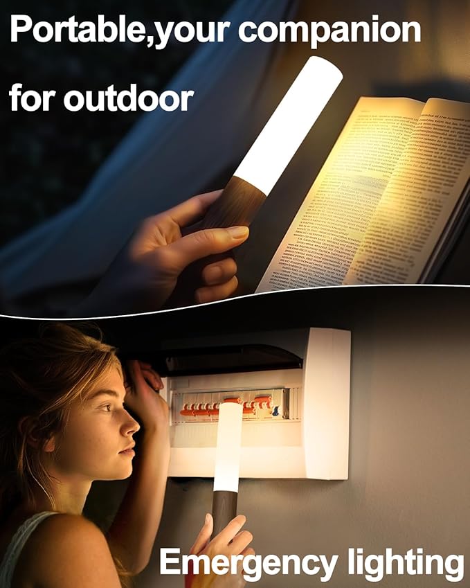 Battery-Operated Motion Sensor Night Lights: 2200mAh Rechargeable Wall Sconces Magnetic Wall Lights Wireless Stairway Lights Portable Hallway Light Wooden Wall Lighting for Bedroom Stair Picture