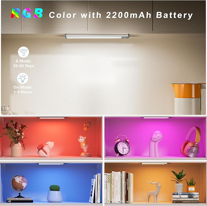 LEPOTEC RGBW Motion Sensor Night Light, 10'' Wireless Under Cabinet Lights LED Colored Sensor Lights Gift with Dimmable Brightness for Home Décor,Cabinet,Kitchen,Bedroom,Gaming Room,Party,Camping