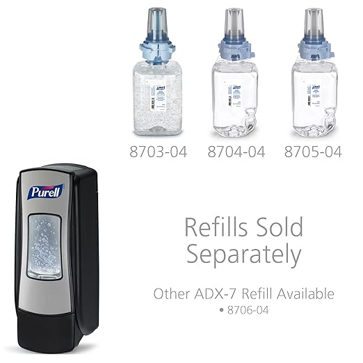 PURELL ADX-7 Push-Style Hand Sanitizer Dispenser, Chrome/Black, for PURELL ADX-7 700 mL Sanitizer Refills (Pack of 1) – 8728-06