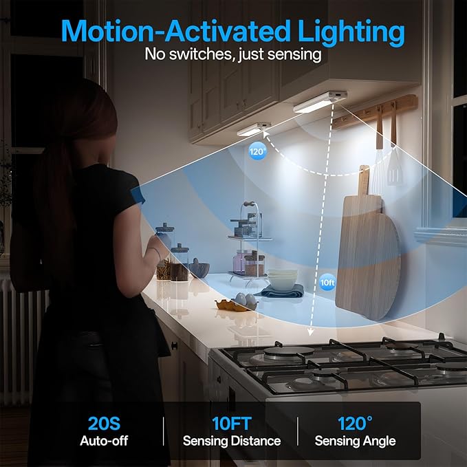 Under Cabinet Lighting with Charging Station,Motion Sensor Light Indoor with Remote,3color Dimmable Closet Light Rechargeable Wireless,Under Counter Lights for Kitchen 6Pack
