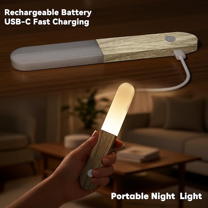 iThird Motion Sensor Light Indoor - Wireless Wall Light, lumi Light, Magnet Rechargeable Wall Sconces, Portable Night Lights, LED Lights for Closet, Bathroom (Beech 3PCS)